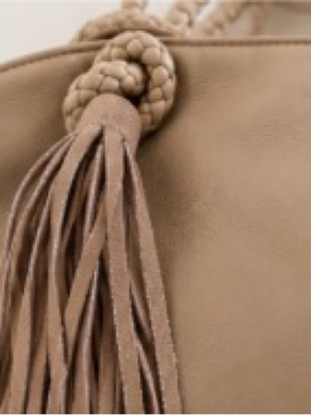 Anthropologie Oversized Tassel Tote Bag Beige Braided Handles Boho EUC - Picture 5 of 9